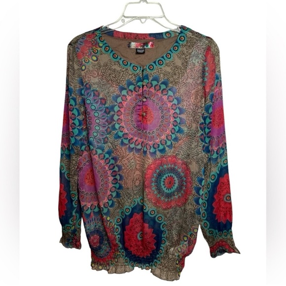 NWOT Desigual Sheer Blouse Tunic Colorful Circle
Pattern Long Sleeve, Large - Picture 6 of 10